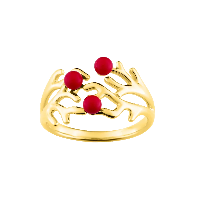 Coral Motif Trilogy Gold-Plated Ring