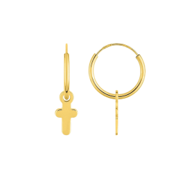Creole earrings with cross pendants 10 mm Gold