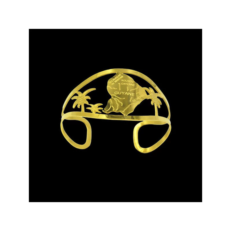 Bracelet jonc en acier doré carte Guyane bijouxcreoles.com