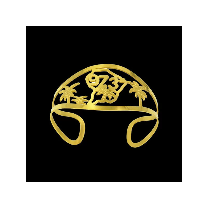 Bracelet jonc en acier doré carte Guyane 973 bijouxcreoles.com