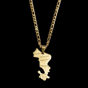 Steel necklace and pendant Mayotte map