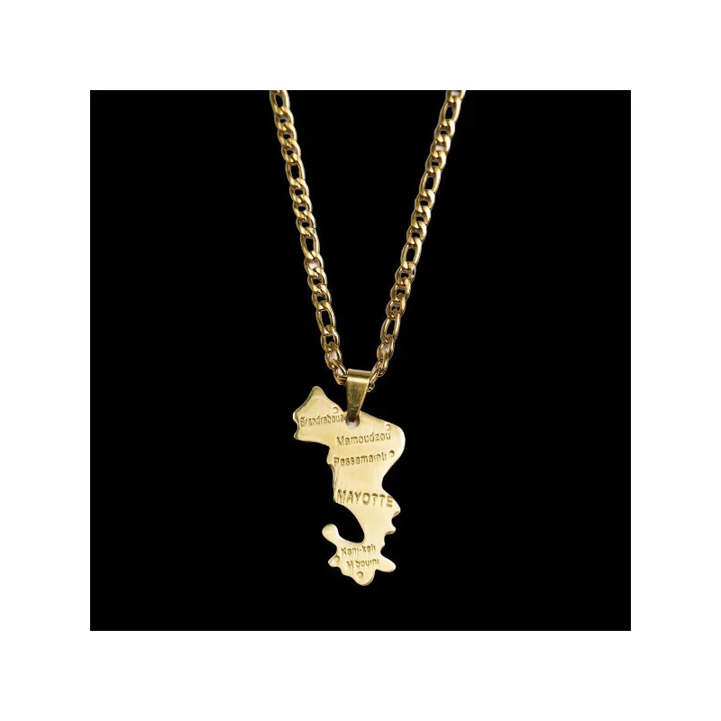 Steel necklace and pendant with Mayotte map.