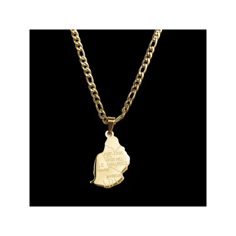 Collier et pendentif acier Carte Maurice bijouxcreoles.com Collier et pendentif acier Carte Maurice bijouxcreoles.com