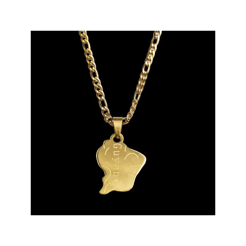 Steel necklace and pendant with Guyana map. Steel necklace and pendant with Guyana map.