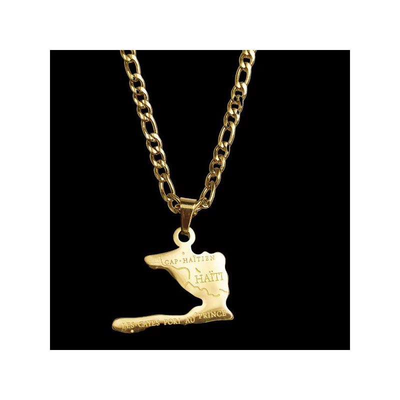 Collier et pendentif acier Carte Haiti bijouxcreoles.com Collier et pendentif acier Carte Haiti bijouxcreoles.com