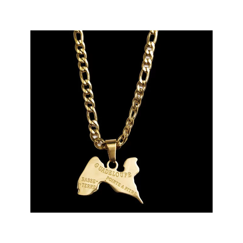 Collier et pendentif acier Carte Guadeloupe bijouxcreoles.com