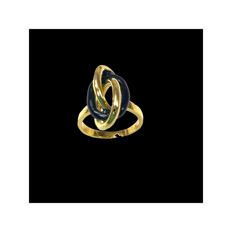 Black Enamel Ring with Gold-Plated Força Bow