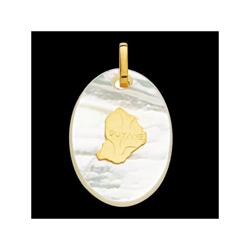 Pendentif Carte Guyane Sur Nacre Or bijouxcreoles.com