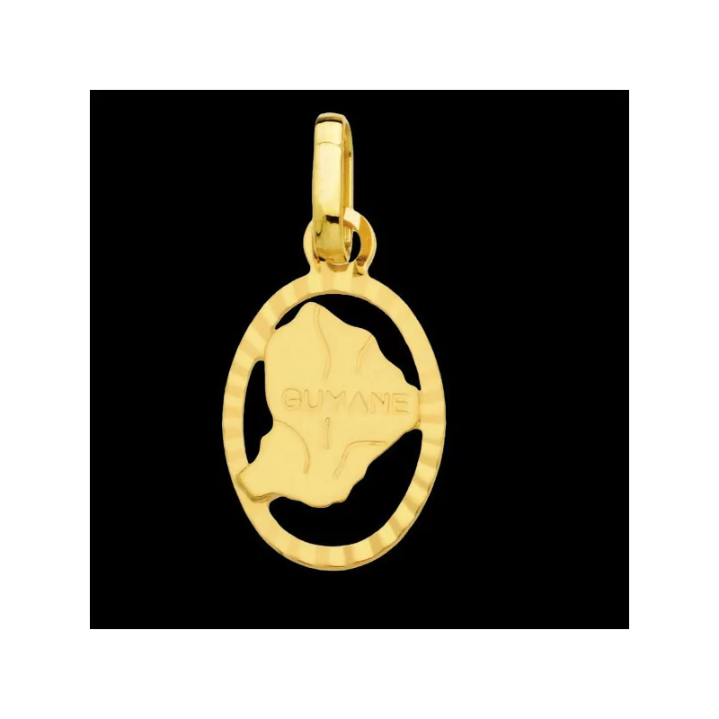 Guyana Map Pendant with Gold Rim