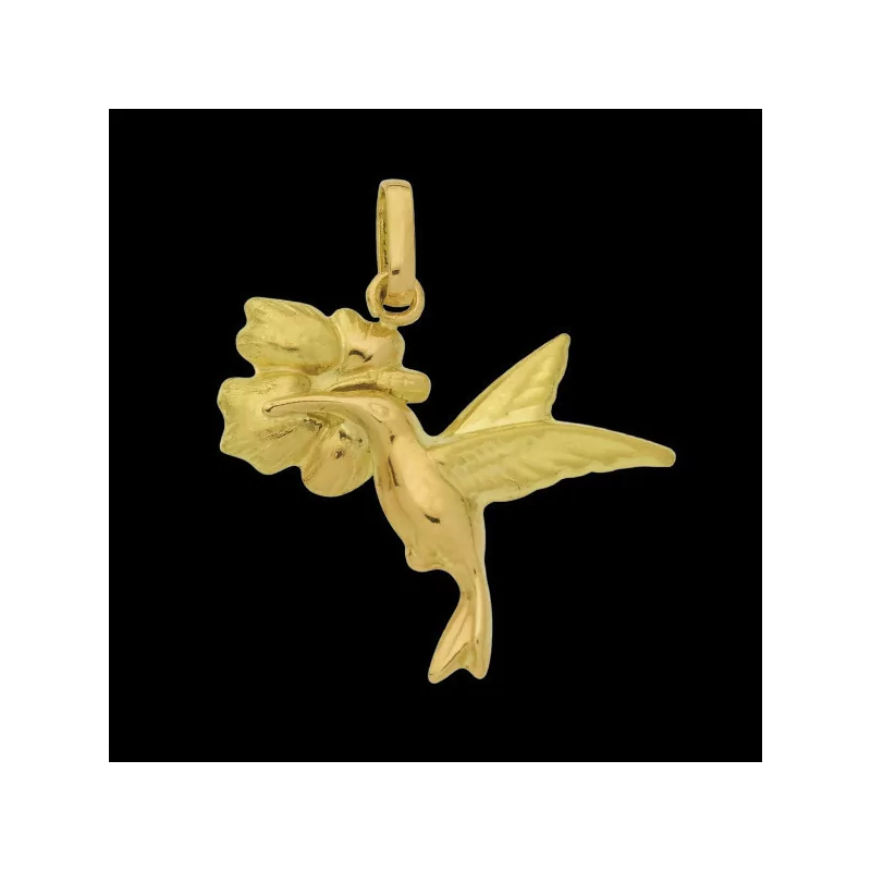 Pendentif Or 18 Carats COLIBRI HIBISCUS bijouxcreoles.com