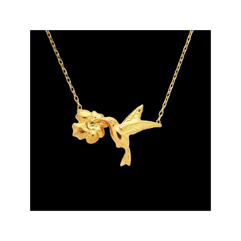 Collier Créole Colibri Hibiscus FDI030 Or bijouxcreoles.com