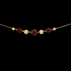 18 Carat Gold Necklace with Forçat Chain and Garnet Beads