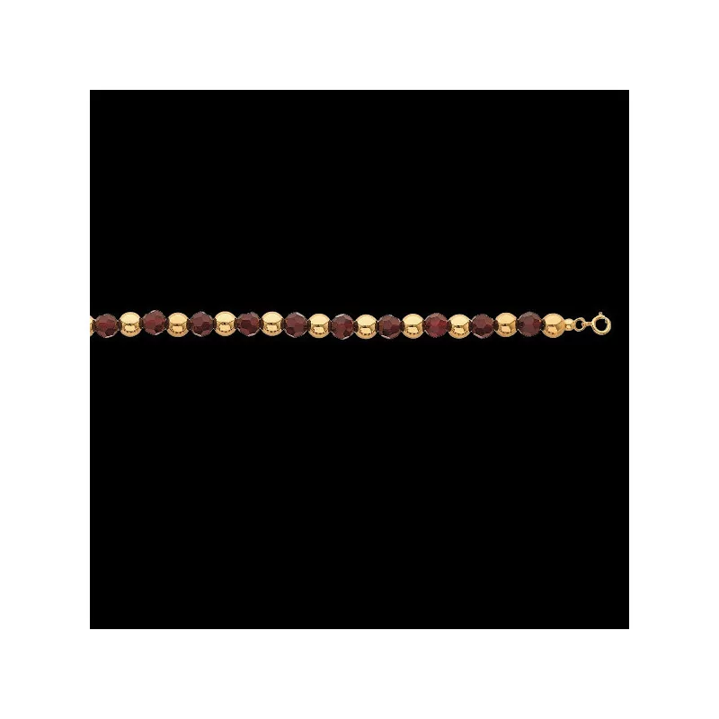 18 Carat Gold Bracelet with 6mm Garnets and 6mm Beads