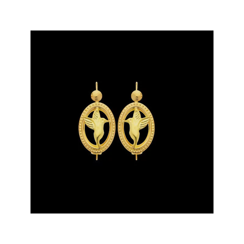 18 carat gold dangling HUMMINGBIRD earrings