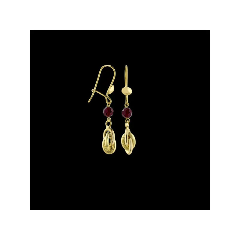18 Carat Gold Earrings with Forcat Chain and Garnet 18 Carat Gold Earrings with Forcat Chain and Garnet