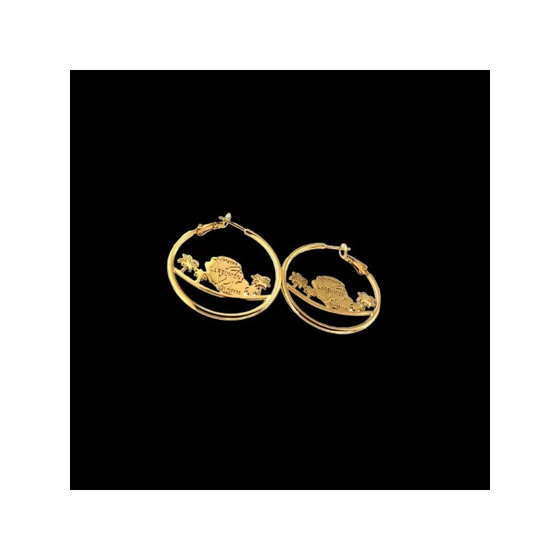 Gold Creole earring with island map