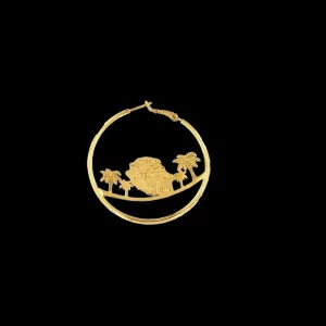 Gold Creole earring with island map
