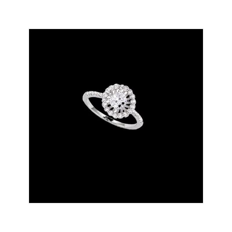 Round Rhodium-Plated Silver Ring with Zirconium OZ Round Rhodium-Plated Silver Ring with Zirconium OZ