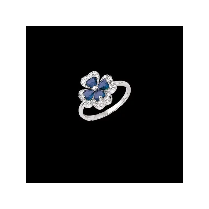 Silver Ring with Blue Clover Zirconium OZ