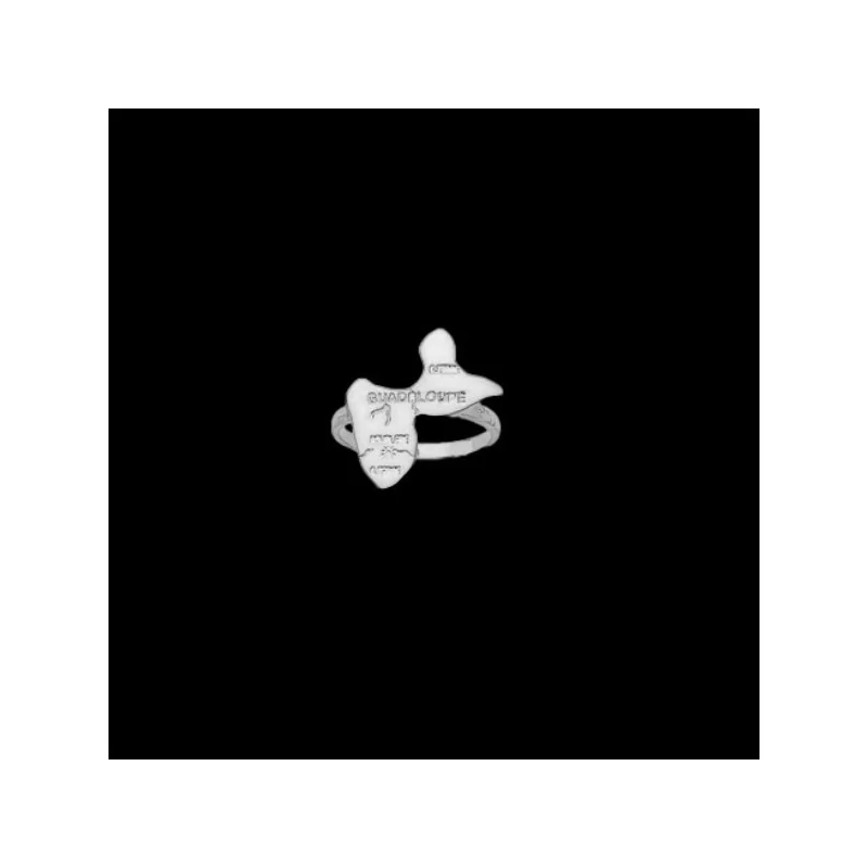 Silver ring with map of French-speaking islands