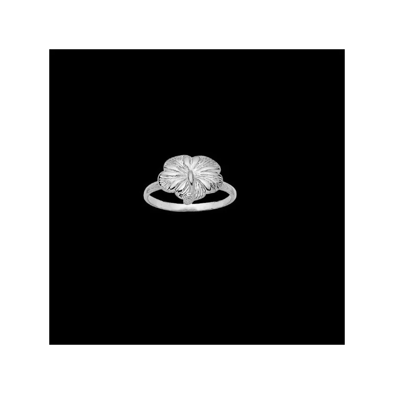 Rhodium-Plated Silver Hibiscus Flower Ring MM