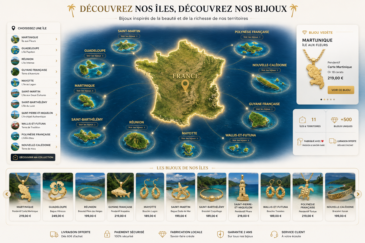 Carte France et DOM-TOM Bijoux Créoles